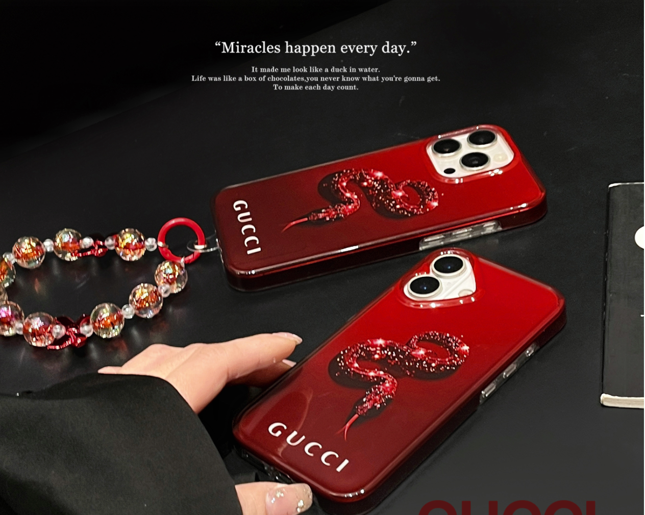 GUCCI紅蛇2025新款手機殼配水晶錶鏈