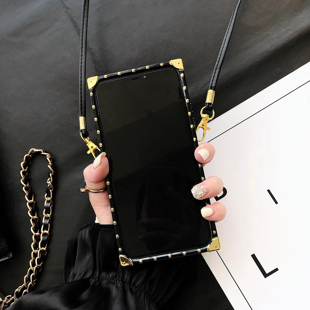 迷人的LV帆布皮革蘋果iPhone Crossbody手機殼三星Galaxy時尚封面