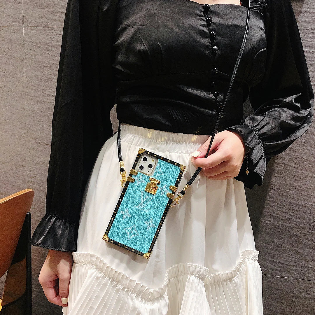 迷人的LV帆布皮革蘋果iPhone Crossbody手機殼三星Galaxy時尚封面