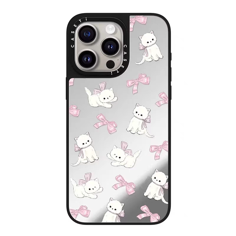 caseti兔子iPhone13—16蘋果手機殼韓系蝴蝶結絲帶猫咪鏡面亞克力透明矽膠防摔套磁吸女款