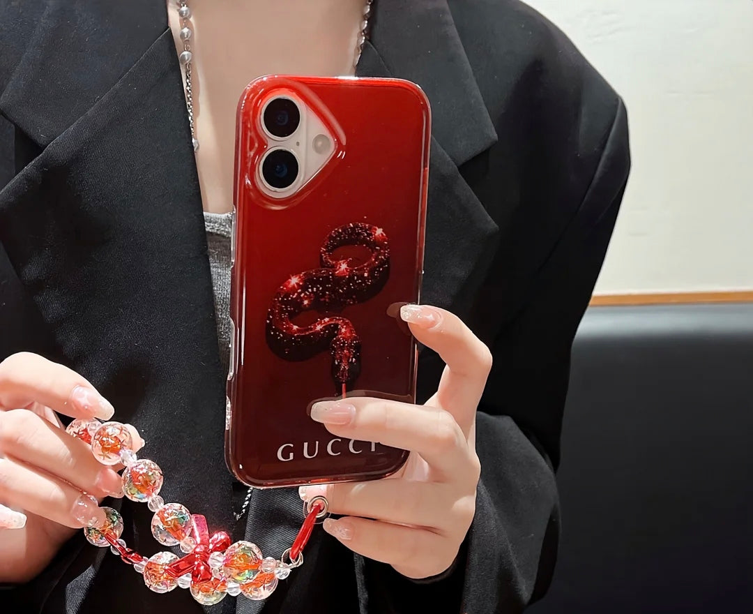 GUCCI紅蛇2025新款手機殼配水晶錶鏈