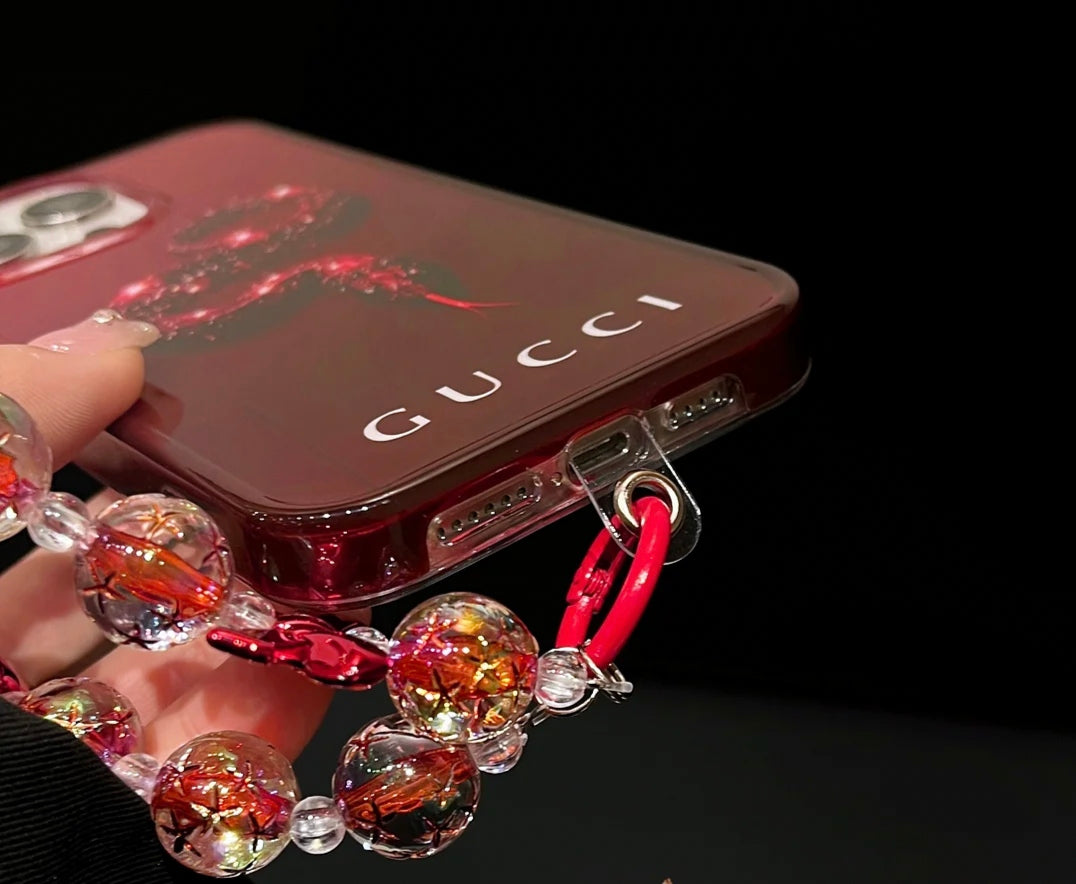 GUCCI紅蛇2025新款手機殼配水晶錶鏈