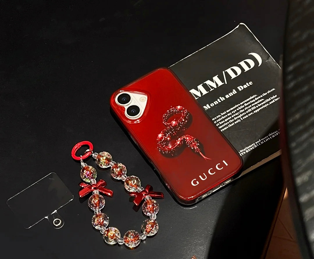 GUCCI紅蛇2025新款手機殼配水晶錶鏈