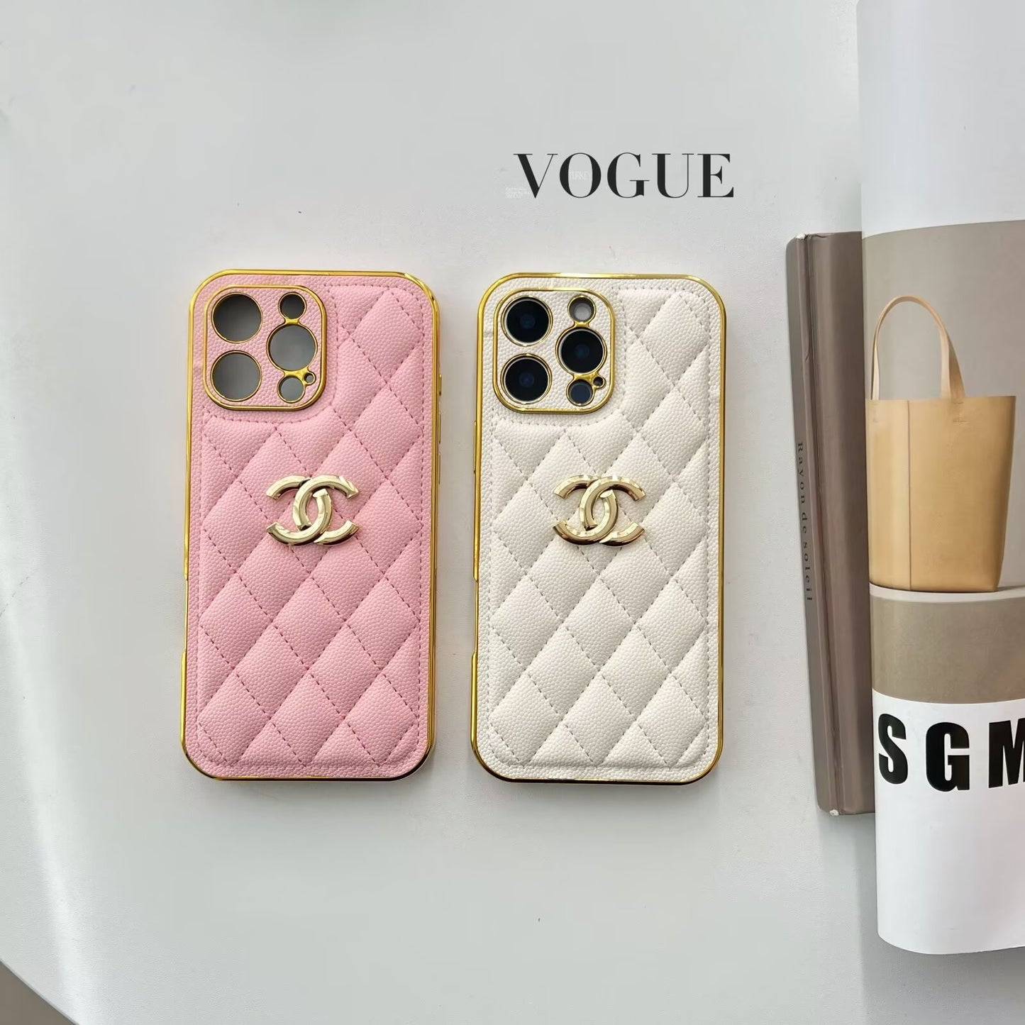 經典Chanel香奈兒羊皮鑽石皮革標誌性金屬標籤蘋果iPhone保護套