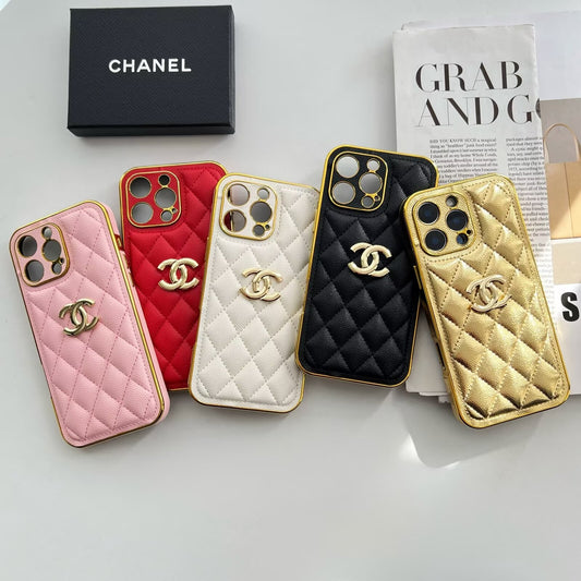 經典Chanel香奈兒羊皮鑽石皮革標誌性金屬標籤蘋果iPhone保護套