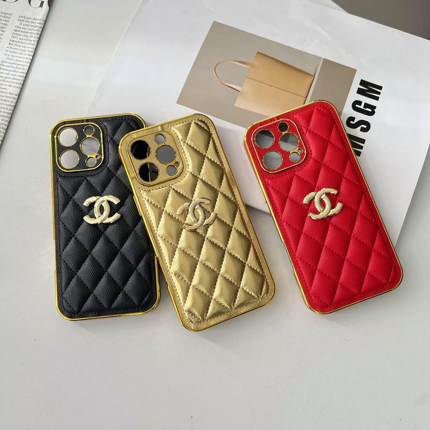 經典Chanel香奈兒羊皮鑽石皮革標誌性金屬標籤蘋果iPhone保護套