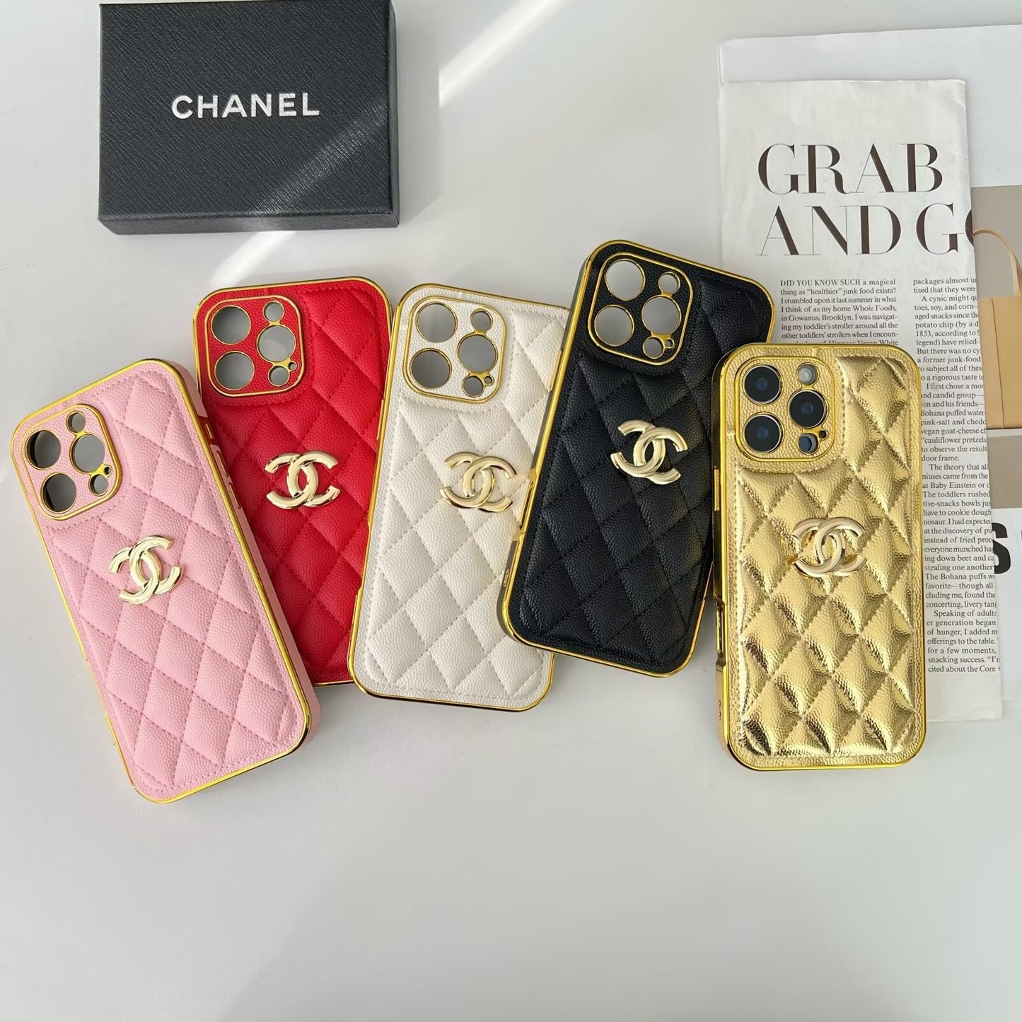 經典Chanel香奈兒羊皮鑽石皮革標誌性金屬標籤蘋果iPhone保護套