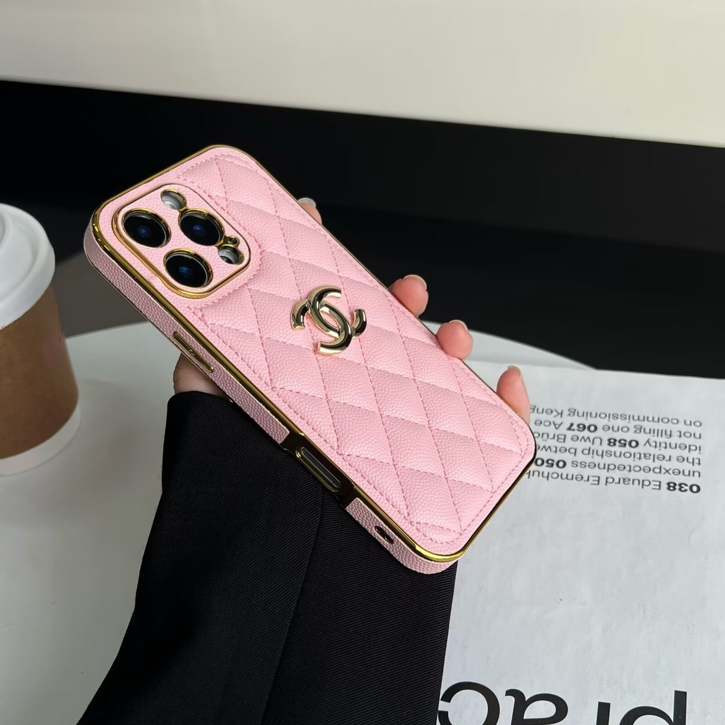 經典Chanel香奈兒羊皮鑽石皮革標誌性金屬標籤蘋果iPhone保護套