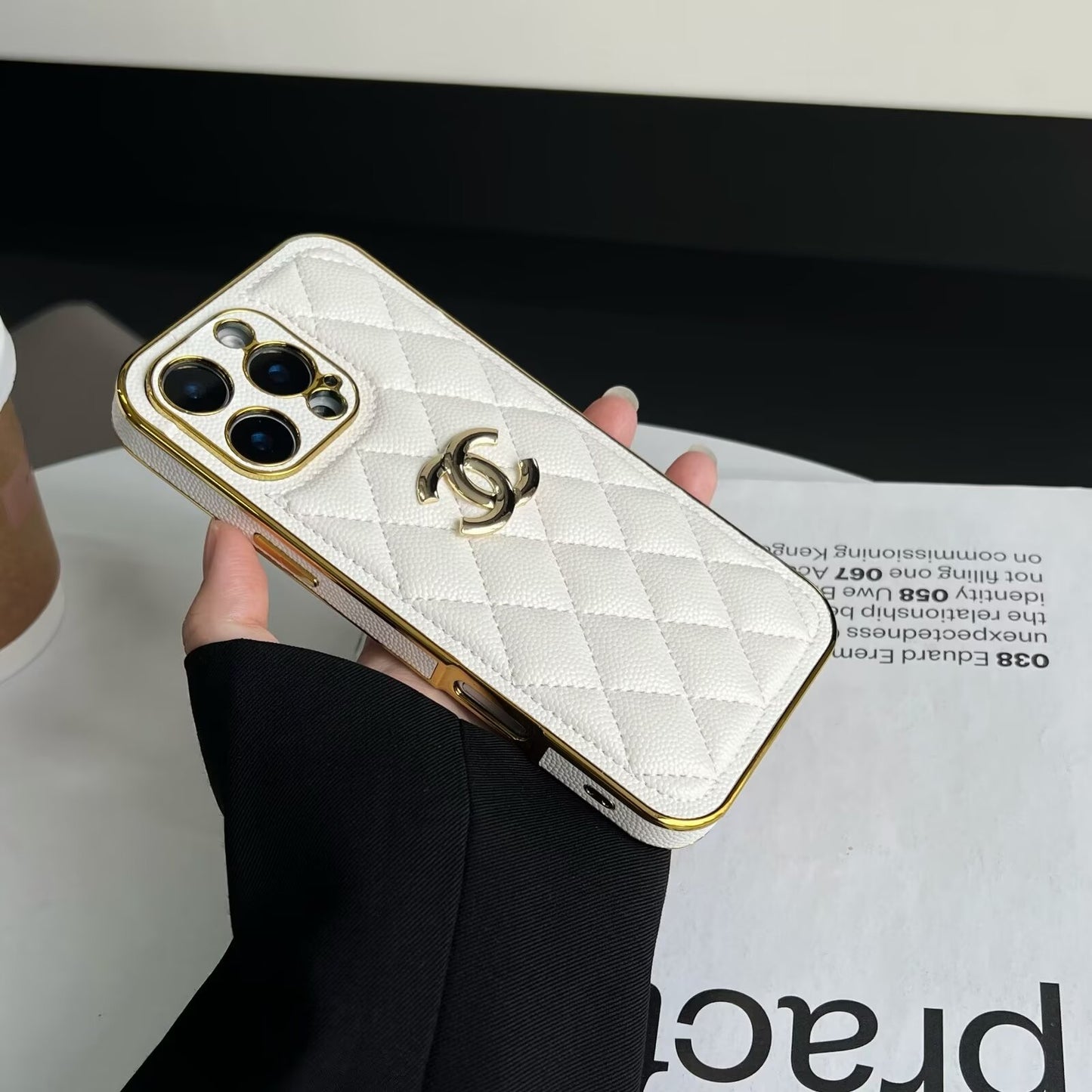 經典Chanel香奈兒羊皮鑽石皮革標誌性金屬標籤蘋果iPhone保護套