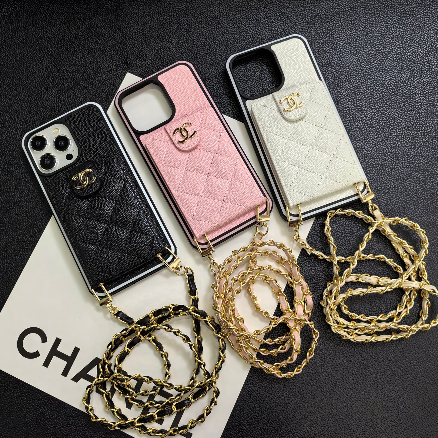Chanel奢華的羊皮香奈兒紐扣卡套iPhone手機殼