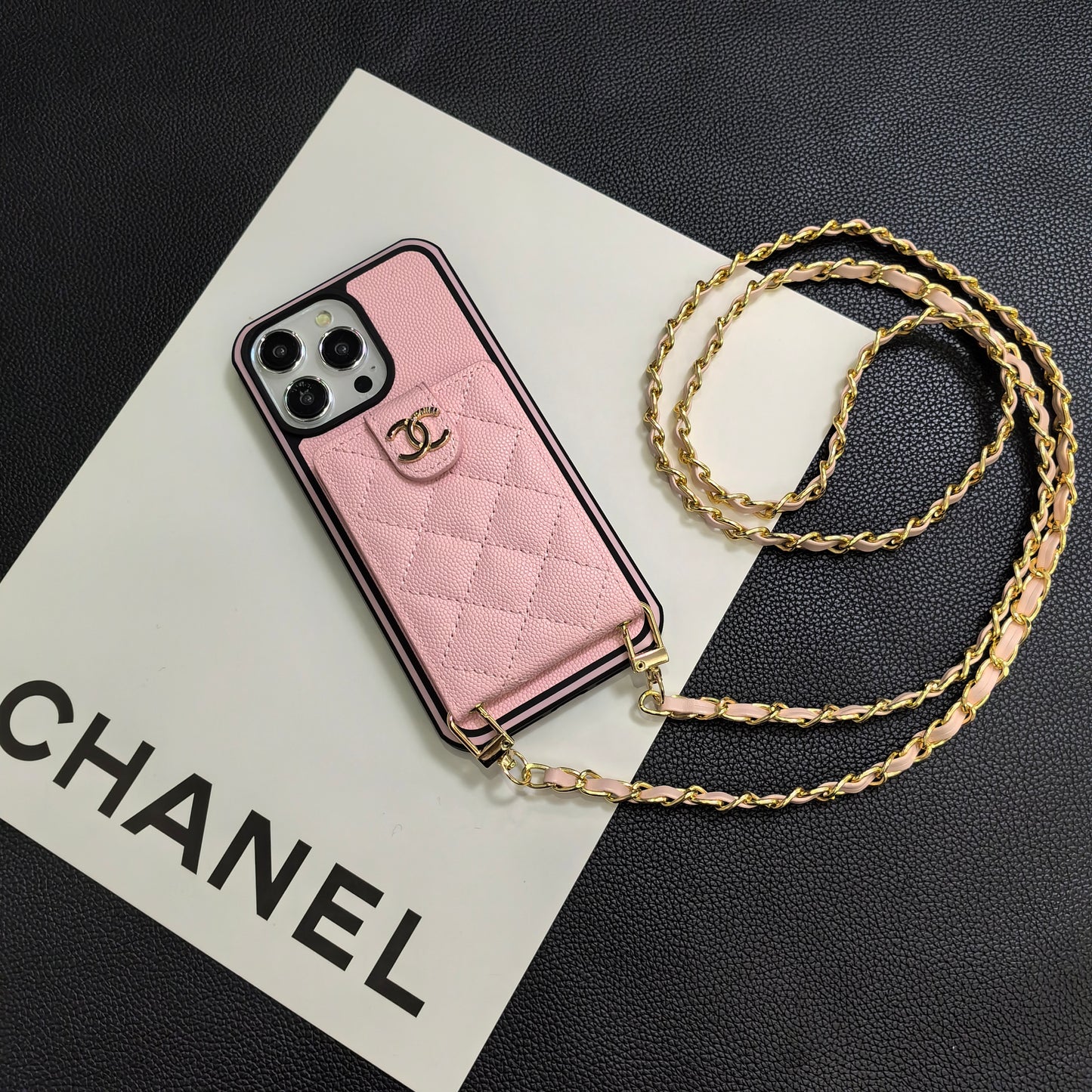 Chanel奢華的羊皮香奈兒紐扣卡套iPhone手機殼