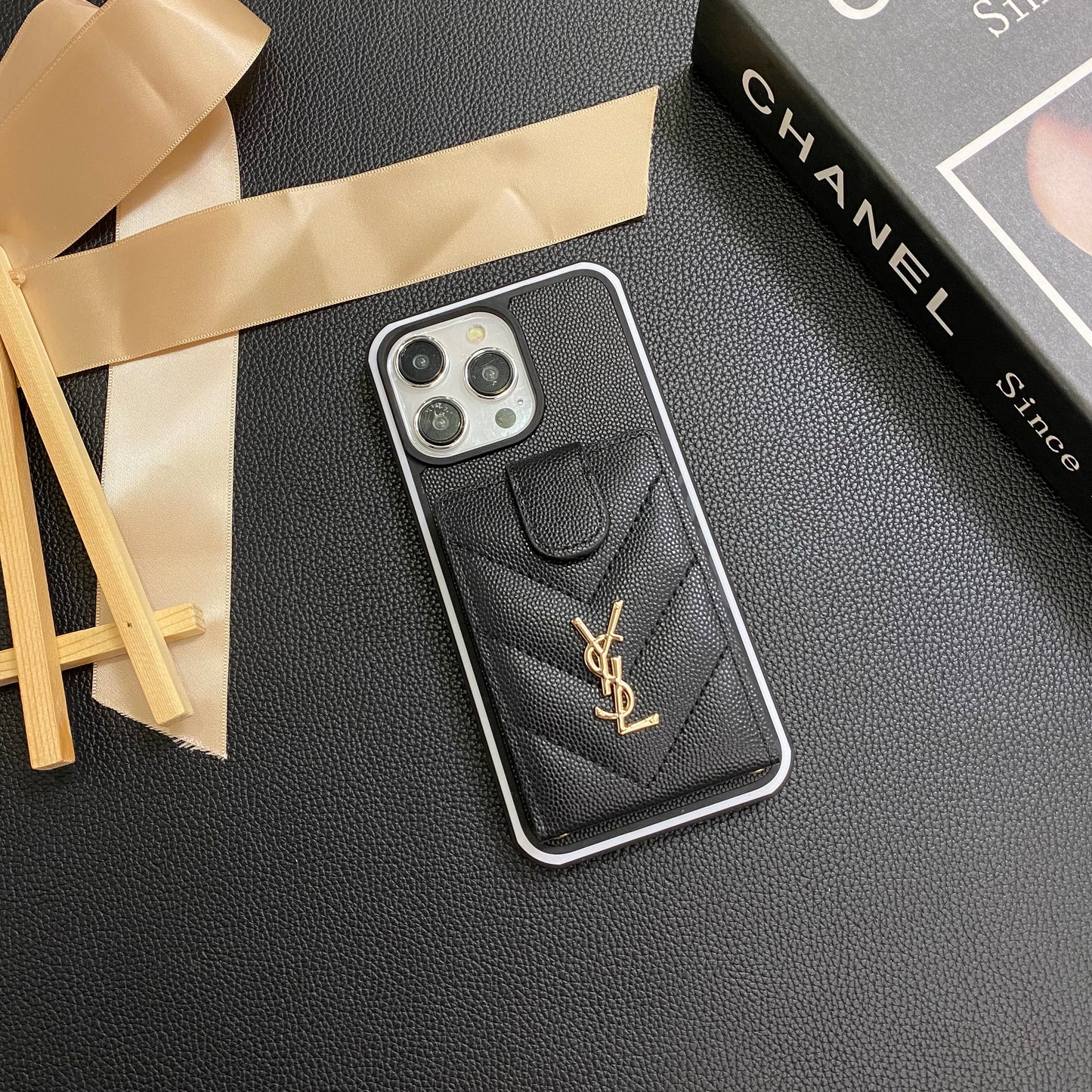 羊皮YSL皮革卡片夾蘋果iPhone手機殼