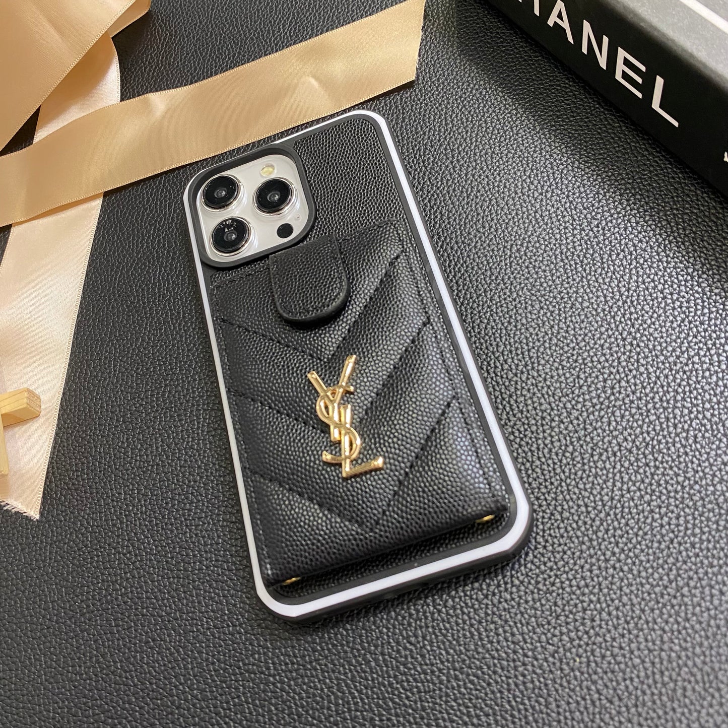 羊皮YSL皮革卡片夾蘋果iPhone手機殼