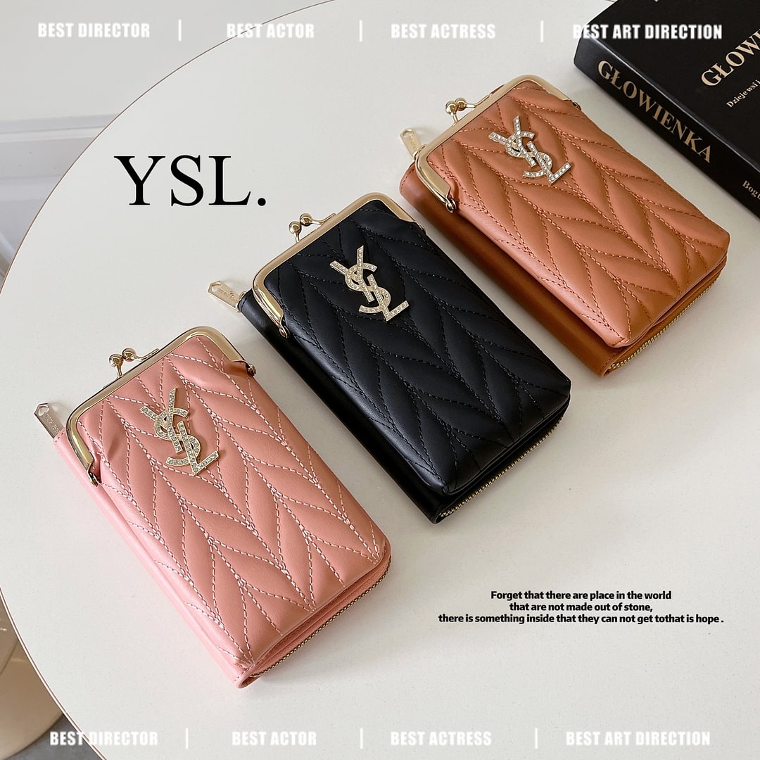 YSL絎縫皮革斜挎包手機錢包卡座腋下包