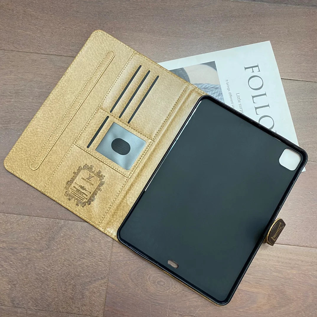 GLuxury Louis Vuitton帆布字母皮革清新夏季主題圖案蘋果iPad保護套