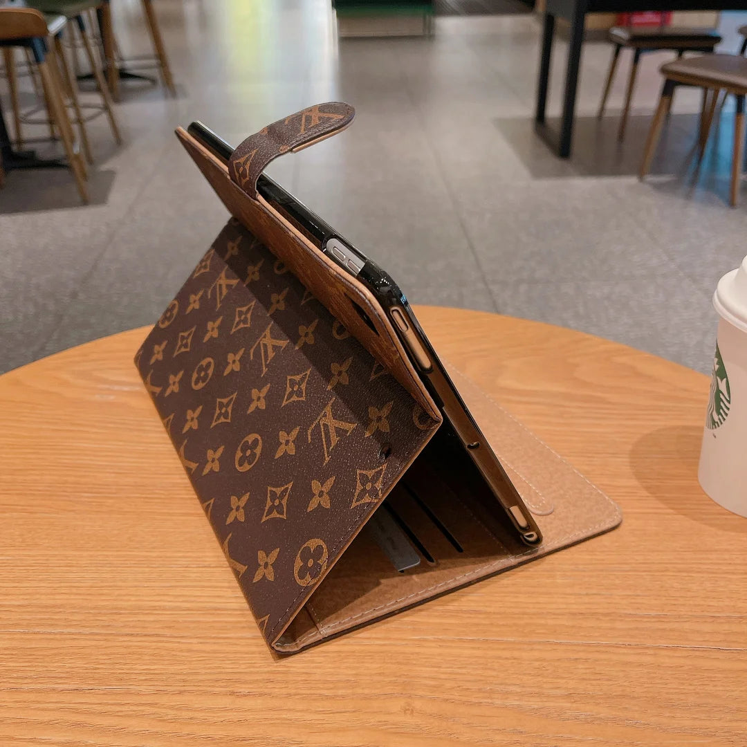 GLuxury Louis Vuitton帆布字母皮革清新夏季主題圖案蘋果iPad保護套