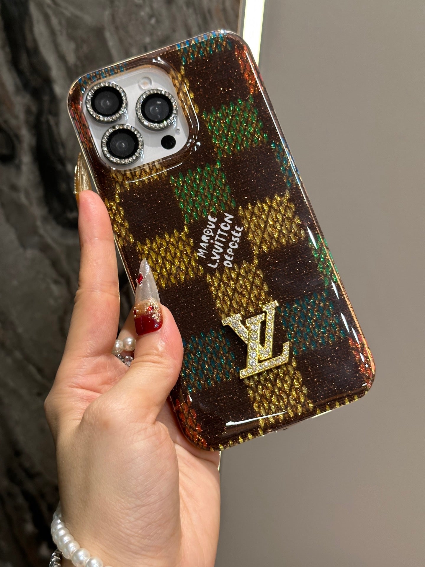 Lv驢家《棋盤格》雙面炫彩閃粉IMD 💚💛🤎