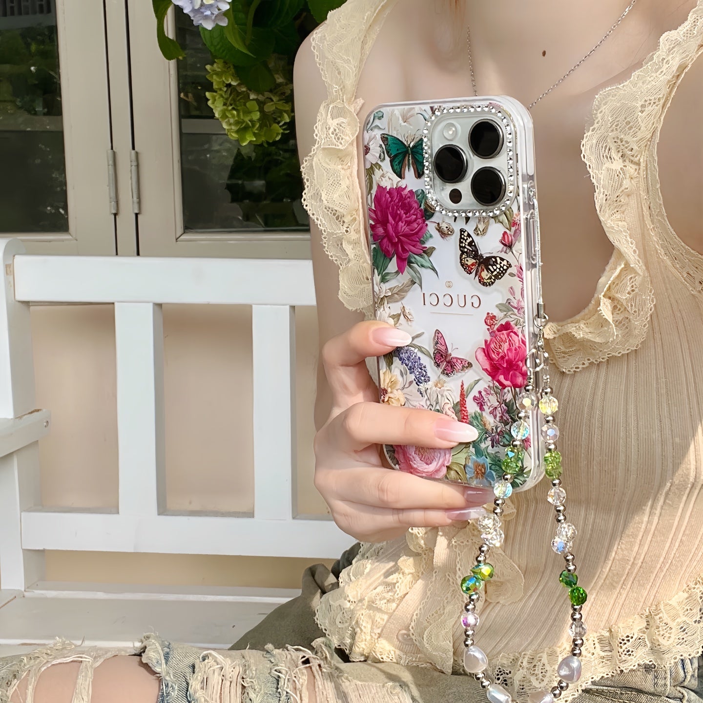 ✨✨诗家新品上架✨✨ 闪钻镜头✨Gucci花卉蝴蝶系列果冻壳🦋🌸🌷 高透加厚果冻亚克力,带防摔防震条🔥🔥
