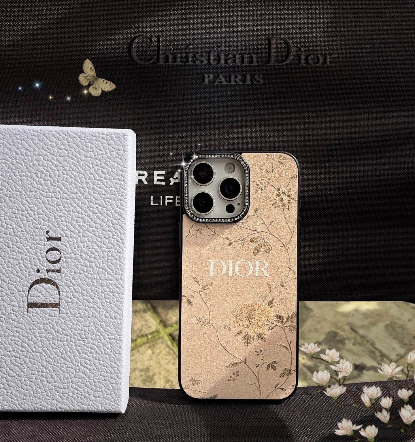 ✨✨新款上架✨✨ Dior迪奥限定款 金色花藤 - 闪钻镜头高位保护-侧贴皮质全包💛🤍💛🤍💛🤍