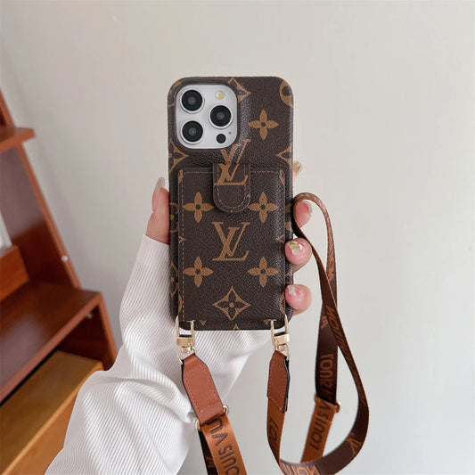LV翻蓋卡錢包十字體字母帆布皮革蘋果和三星手機殼