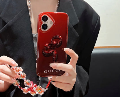 GUCCI紅蛇2025新款手機殼配水晶錶鏈