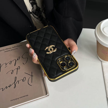經典Chanel香奈兒羊皮鑽石皮革標誌性金屬標籤蘋果iPhone保護套