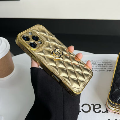 經典Chanel香奈兒羊皮鑽石皮革標誌性金屬標籤蘋果iPhone保護套