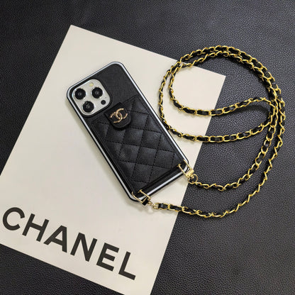 Chanel奢華的羊皮香奈兒紐扣卡套iPhone手機殼