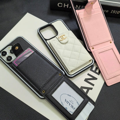 Chanel奢華的羊皮香奈兒紐扣卡套iPhone手機殼