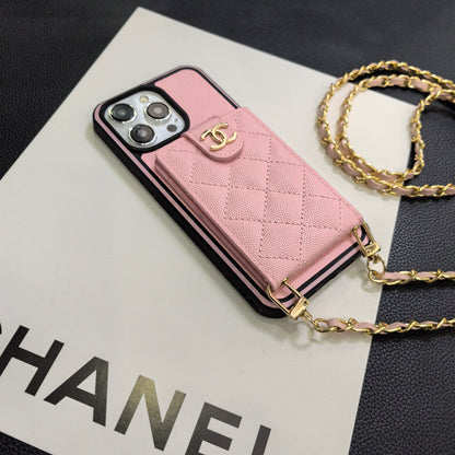 Chanel奢華的羊皮香奈兒紐扣卡套iPhone手機殼
