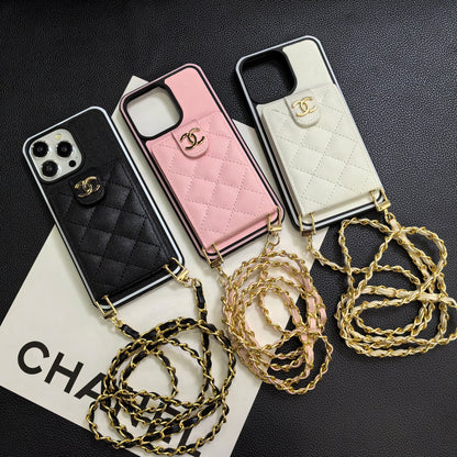 Chanel奢華的羊皮香奈兒紐扣卡套iPhone手機殼