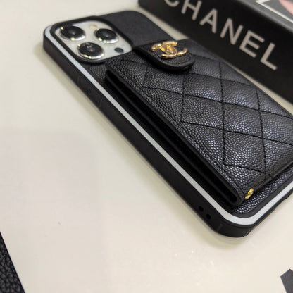 Chanel奢華的羊皮香奈兒紐扣卡套iPhone手機殼