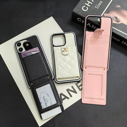 Chanel奢華的羊皮香奈兒紐扣卡套iPhone手機殼