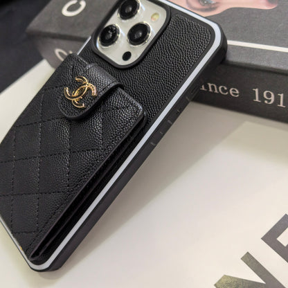 Chanel奢華的羊皮香奈兒紐扣卡套iPhone手機殼