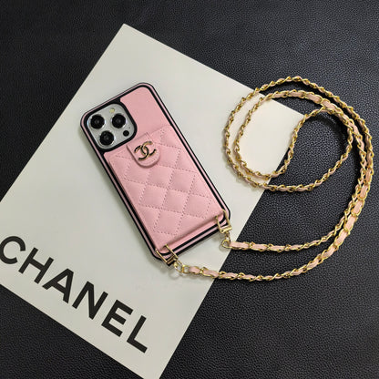 Chanel奢華的羊皮香奈兒紐扣卡套iPhone手機殼