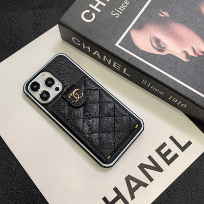 Chanel奢華的羊皮香奈兒紐扣卡套iPhone手機殼