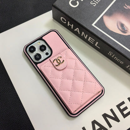 Chanel奢華的羊皮香奈兒紐扣卡套iPhone手機殼