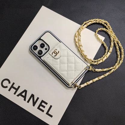 Chanel奢華的羊皮香奈兒紐扣卡套iPhone手機殼