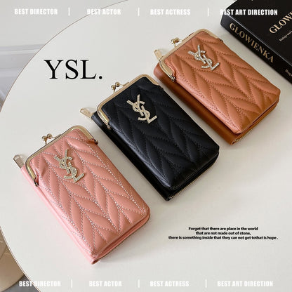 YSL絎縫皮革斜挎包手機錢包卡座腋下包